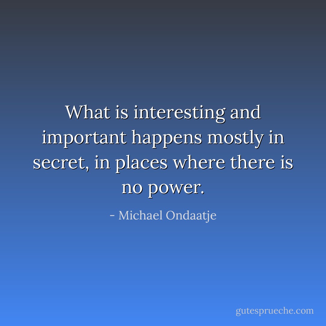 What is interesting and important happens mostly in secret, in places where there is no power. - Michael Ondaatje