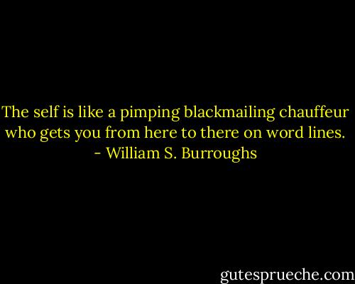 The self is like a pimping blackmailing chauffeur who gets you from here to there on word lines. - William S. Burroughs