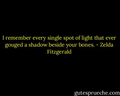 I remember every single spot of light that ever gouged a shadow beside your bones. - Zelda Fitzgerald