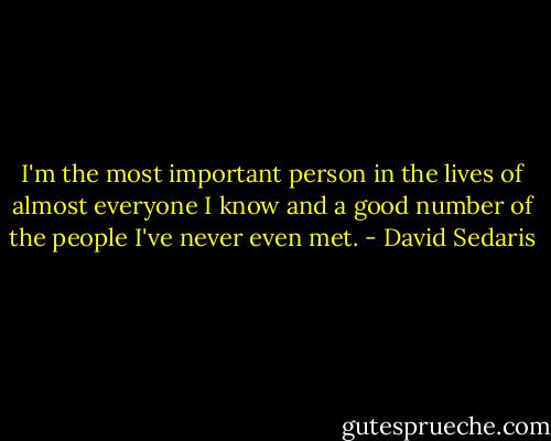 I'm the most important person in the lives of almost everyone I know and a good number of the people I've never even met. - David Sedaris