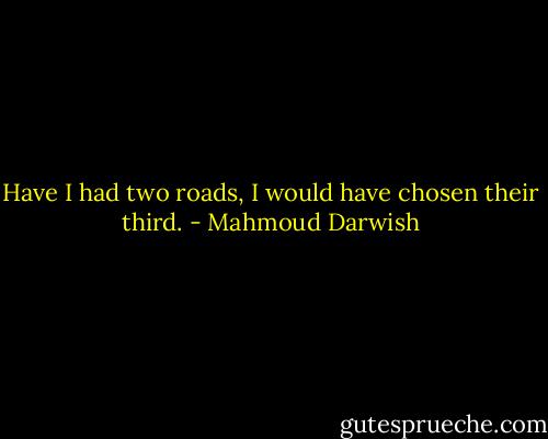 Have I had two roads, I would have chosen their third. - Mahmoud Darwish