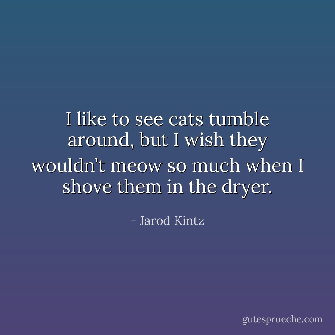 I like to see cats tumble around, but I wish they wouldn’t meow so much when I shove them in the dryer. - Jarod Kintz