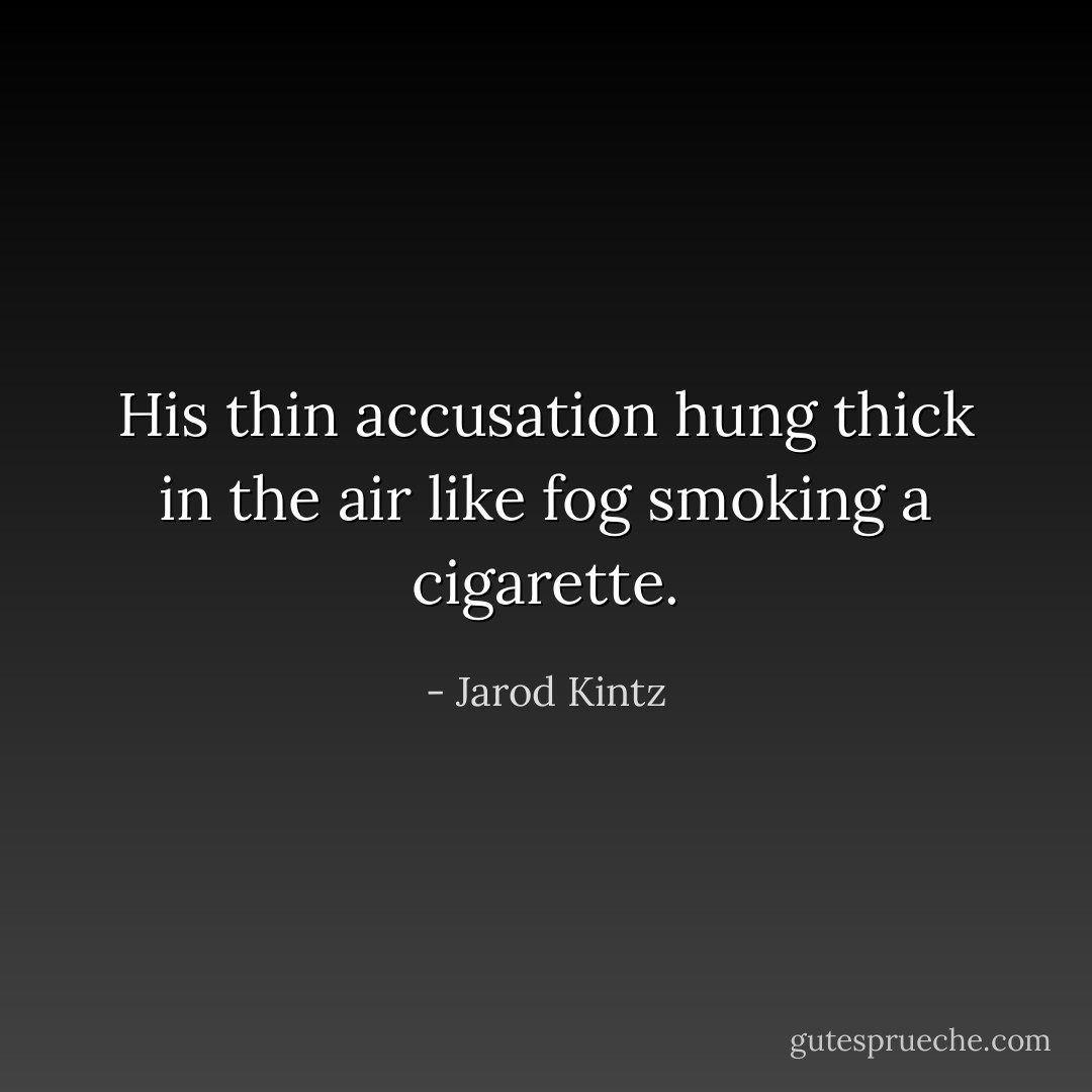 His thin accusation hung thick in the air like fog smoking a cigarette. - Jarod Kintz