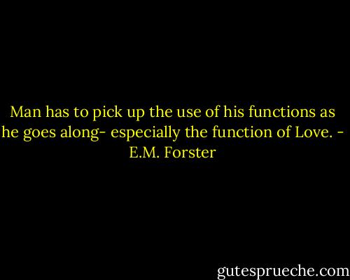 Man has to pick up the use of his functions as he goes along- especially the function of Love. - E.M. Forster