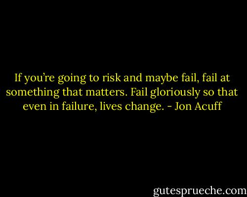 If you’re going to risk and maybe fail, fail at something that matters. Fail gloriously so that even in failure, lives change. - Jon Acuff