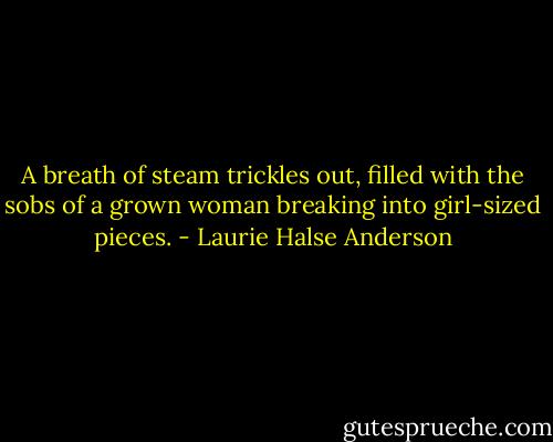 A breath of steam trickles out, filled with the sobs of a grown woman breaking into girl-sized pieces. - Laurie Halse Anderson