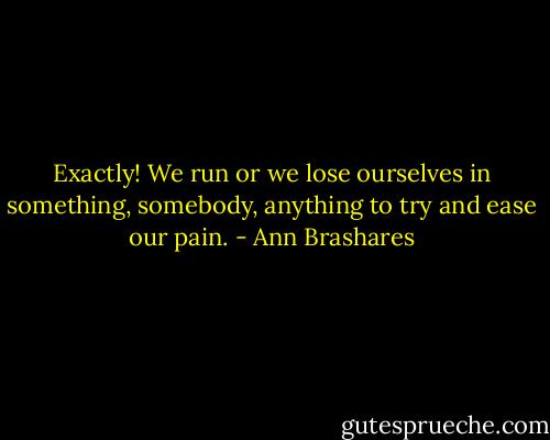 Exactly! We run or we lose ourselves in something, somebody, anything to try and ease our pain. - Ann Brashares