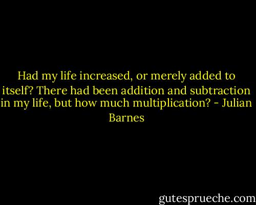 Had my life increased, or merely added to itself? There had been addition and subtraction in my life, but how much multiplication? - Julian Barnes