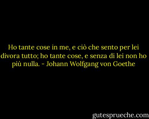Ho tante cose in me, e ciò che sento per lei divora tutto; ho tante cose, e senza di lei non ho più nulla. - Johann Wolfgang von Goethe