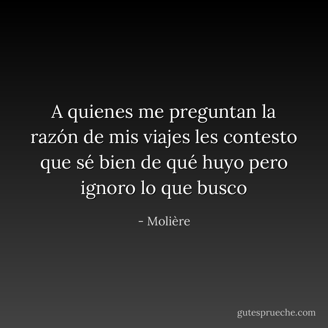 A quienes me preguntan la razón de mis viajes les contesto que sé bien de qué huyo pero ignoro lo que busco - Molière
