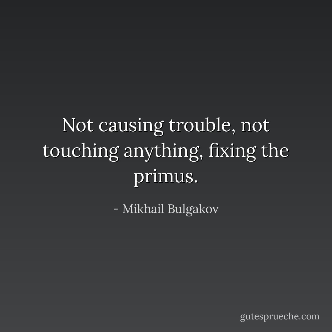 Not causing trouble, not touching anything, fixing the primus. - Mikhail Bulgakov