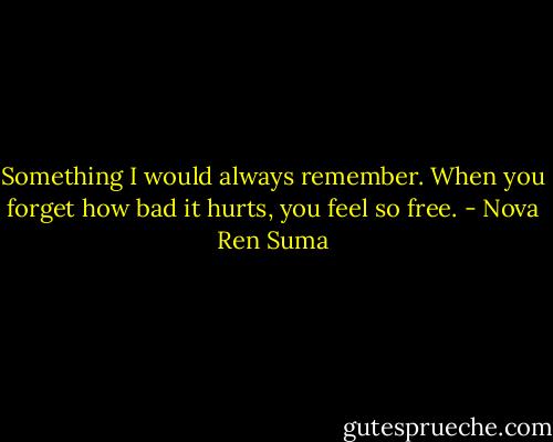 Something I would always remember. When you forget how bad it hurts, you feel so free. - Nova Ren Suma