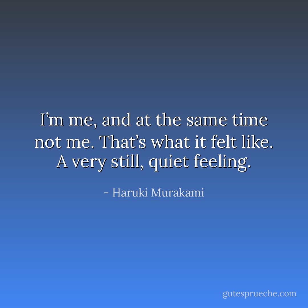 I’m me, and at the same time not me. That’s what it felt like. A very still, quiet feeling. - Haruki Murakami