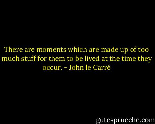 There are moments which are made up of too much stuff for them to be lived at the time they occur. - John le Carré