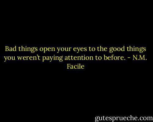 Bad things open your eyes to the good things you weren’t paying attention to before. - N.M. Facile