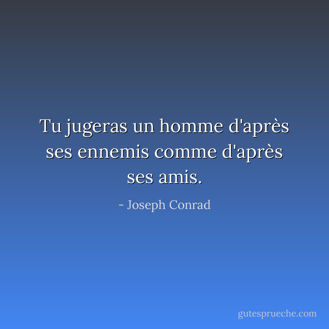 Tu jugeras un homme d'après ses ennemis comme d'après ses amis. - Joseph Conrad