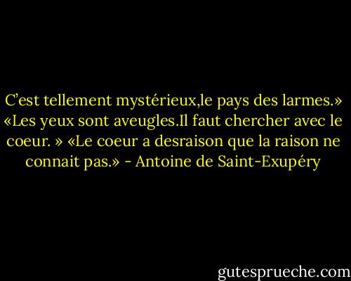 C’est tellement mystérieux,le pays des larmes.»<br />«Les yeux sont aveugles.Il faut chercher avec le coeur. »<br />«Le coeur a desraison que la raison ne connait pas.» - Antoine de Saint-Exupéry