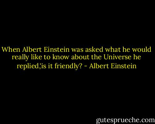 When Albert Einstein was asked what he would really like to know about the Universe he replied,'is it friendly? - Albert Einstein