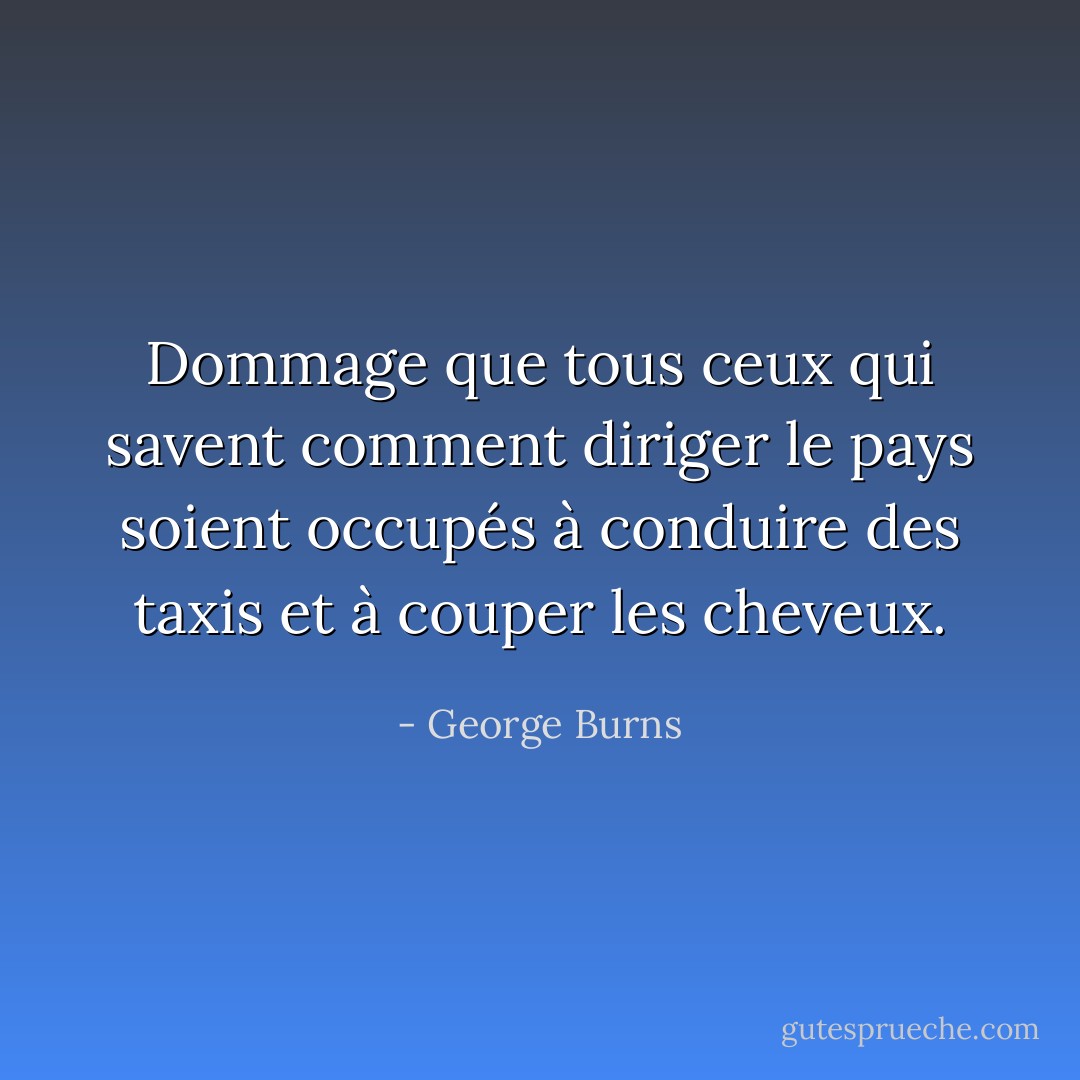 Dommage que tous ceux qui savent comment diriger le pays soient occupés à conduire des taxis et à couper les cheveux. - George Burns
