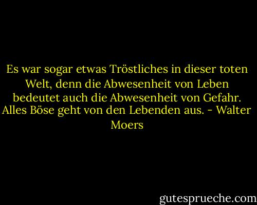 Es war sogar etwas Tröstliches in dieser toten Welt, denn die Abwesenheit von Leben bedeutet auch die Abwesenheit von Gefahr. Alles Böse geht von den Lebenden aus. - Walter Moers