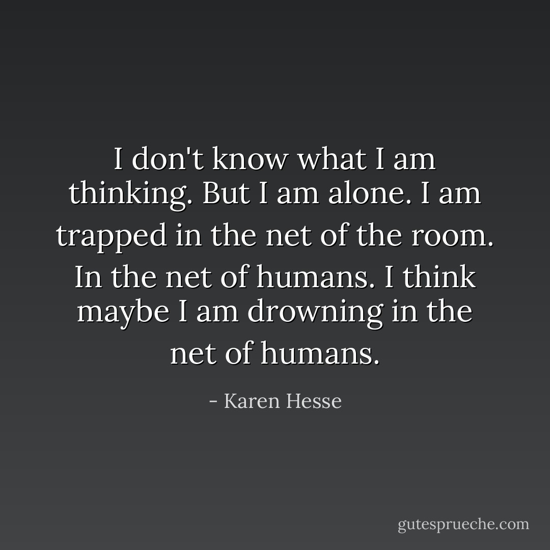 I don't know what I am thinking. But I am alone. I am trapped in the net of the room. In the net of humans. I think maybe I am drowning in the net of humans. - Karen Hesse