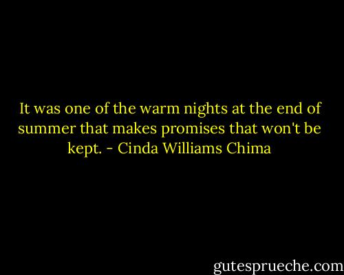 It was one of the warm nights at the end of summer that makes promises that won't be kept. - Cinda Williams Chima