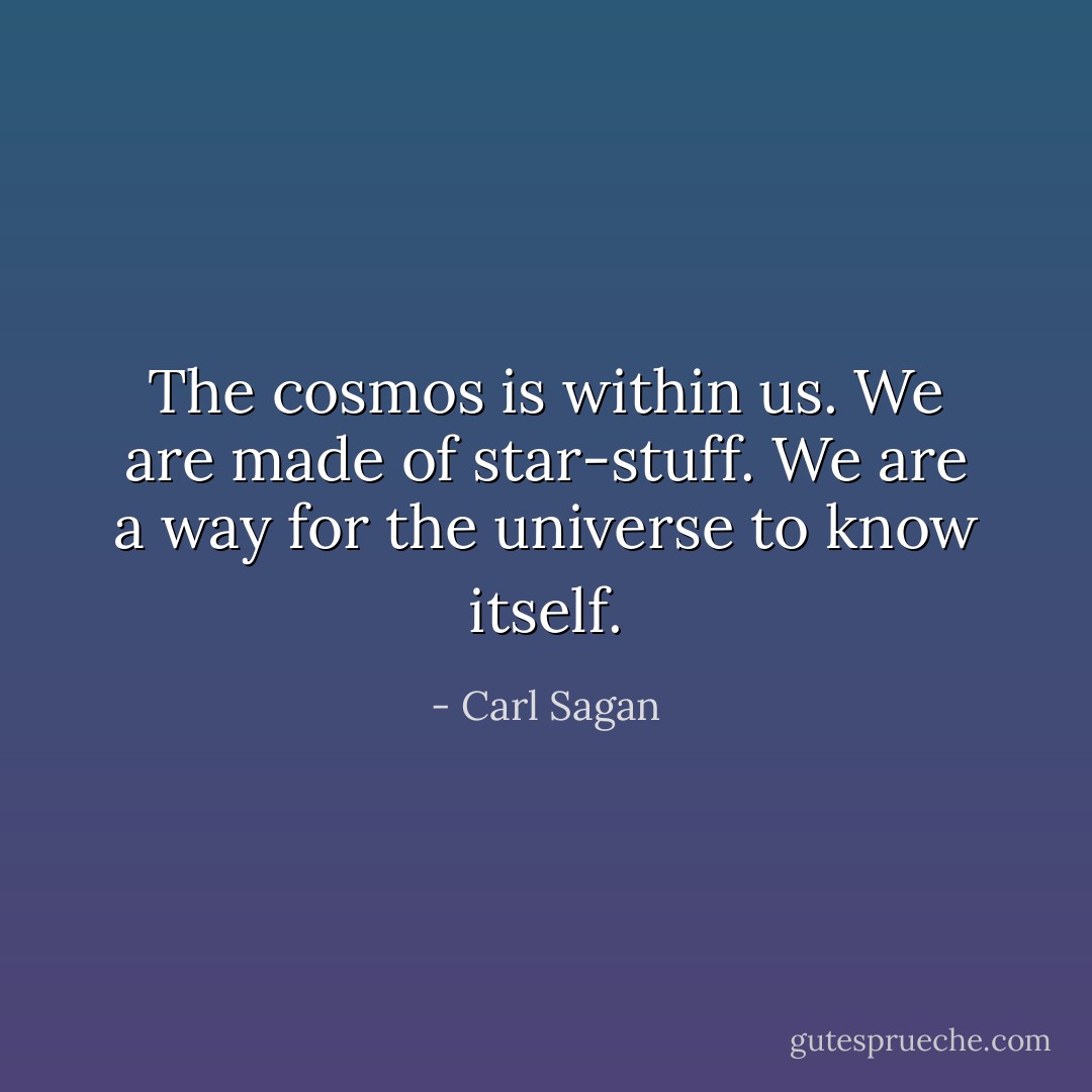 The cosmos is within us. We are made of star-stuff. We are a way for the universe to know itself. - Carl Sagan