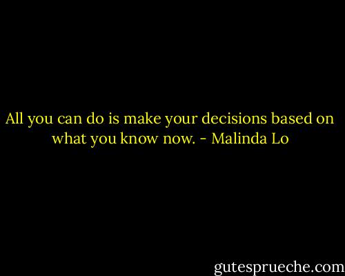 All you can do is make your decisions based on what you know now. - Malinda Lo