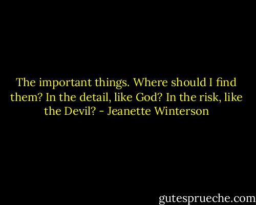 The important things. Where should I find them? In the detail, like God? In the risk, like the Devil? - Jeanette Winterson