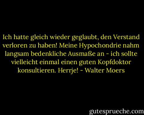 Ich hatte gleich wieder geglaubt, den Verstand verloren zu haben! Meine Hypochondrie nahm langsam bedenkliche Ausmaße an - ich sollte vielleicht einmal einen guten Kopfdoktor konsultieren. Herrje! - Walter Moers