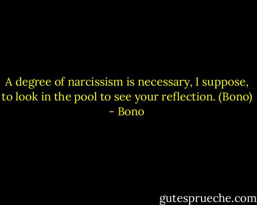 A degree of narcissism is necessary, I suppose, to look in the pool to see your reflection. (Bono) - Bono