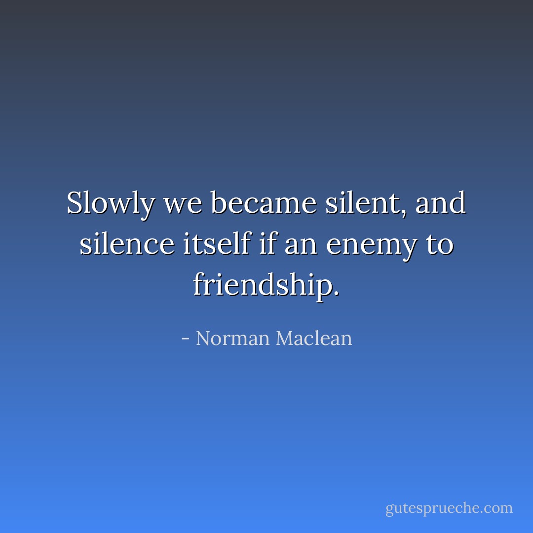 Slowly we became silent, and silence itself if an enemy to friendship. - Norman Maclean
