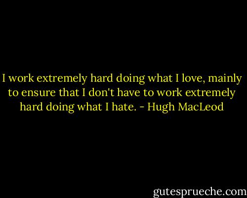 I work extremely hard doing what I love, mainly to ensure that I don't have to work extremely hard doing what I hate. - Hugh MacLeod