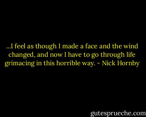 ...I feel as though I made a face and the wind changed, and now I have to go through life grimacing in this horrible way. - Nick Hornby