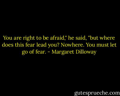 You are right to be afraid," he said, "but where does this fear lead you? Nowhere. You must let go of fear. - Margaret Dilloway