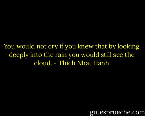 You would not cry if you knew that by looking deeply into the rain you would still see the cloud. - Thich Nhat Hanh
