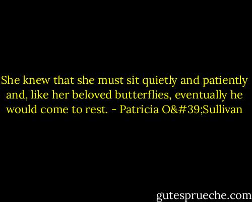 She knew that she must sit quietly and patiently and, like her beloved butterflies, eventually he would come to rest. - Patricia O'Sullivan