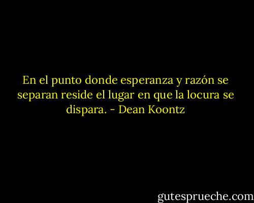 En el punto donde esperanza y razón se separan reside el lugar en que la locura se dispara. - Dean Koontz