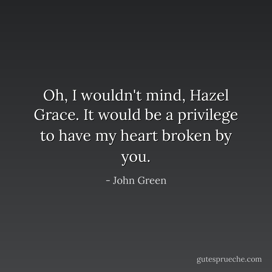 Oh, I wouldn't mind, Hazel Grace. It would be a privilege to have my heart broken by you. - John Green