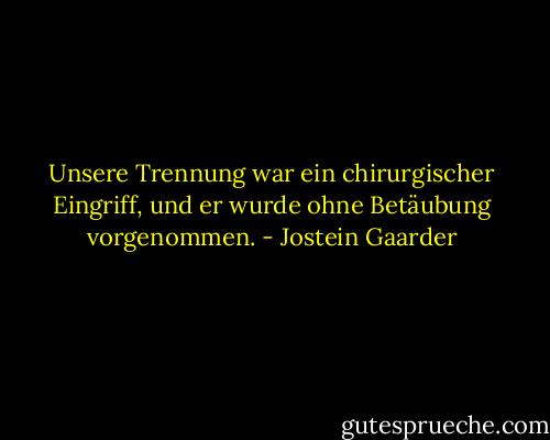 Unsere Trennung war ein chirurgischer Eingriff, und er wurde ohne Betäubung vorgenommen. - Jostein Gaarder