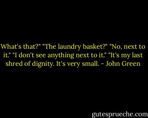 What's that?"<br />"The laundry basket?"<br />"No, next to it."<br />"I don't see anything next to it."<br />"It's my last shred of dignity. It's very small. - John Green