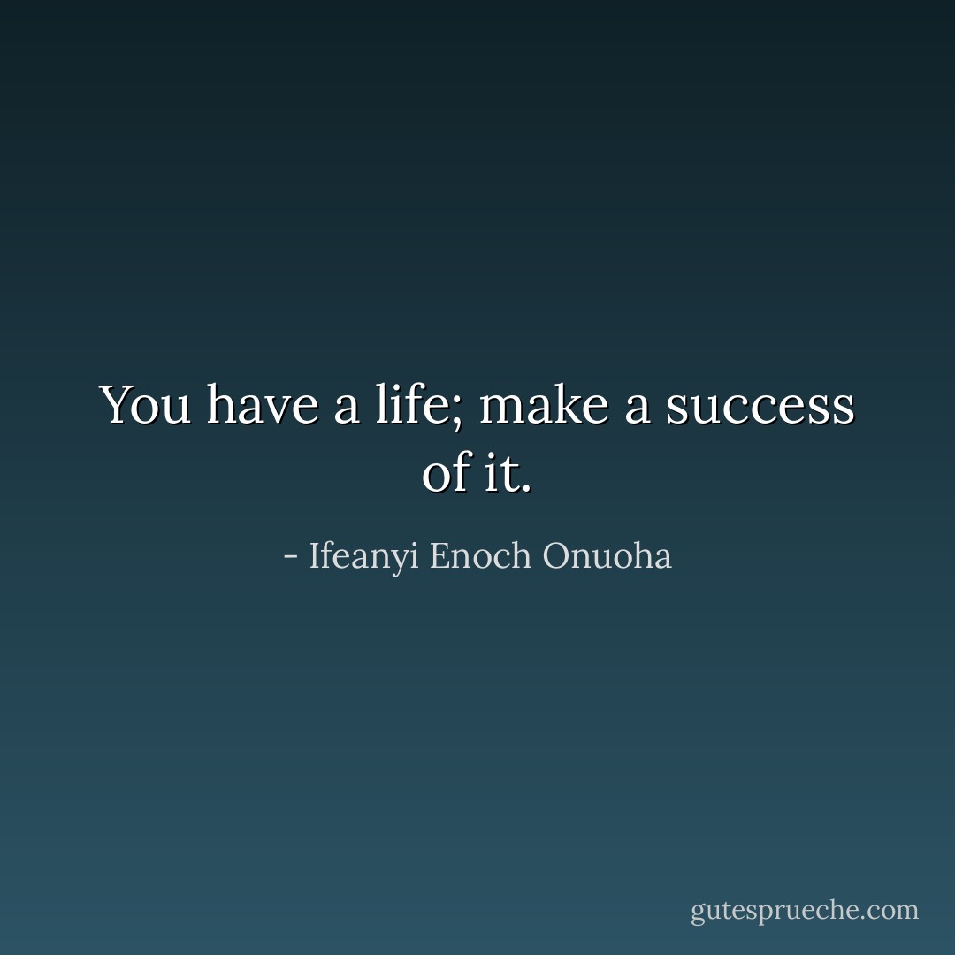 You have a life; make a success of it. - Ifeanyi Enoch Onuoha