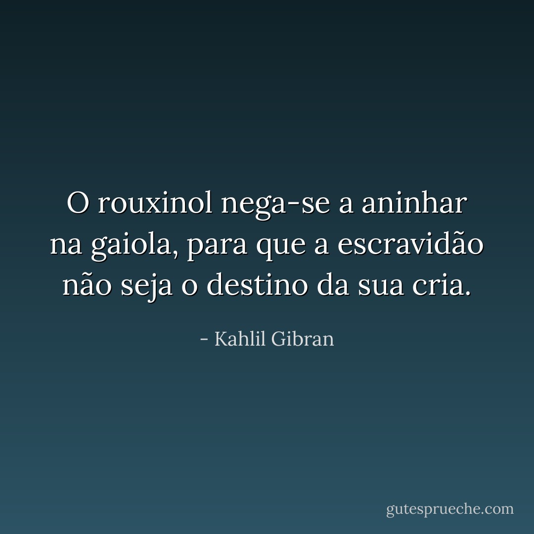 O rouxinol nega-se a aninhar na gaiola, para que a escravidão não seja o destino da sua cria. - Kahlil Gibran