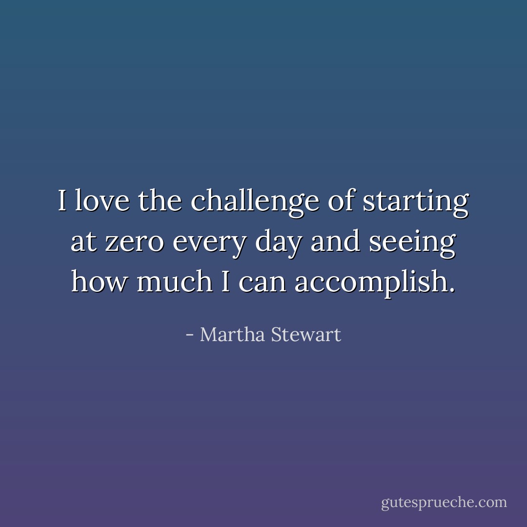 I love the challenge of starting at zero every day and seeing how much I can accomplish. - Martha Stewart