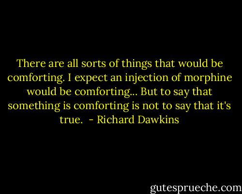 There are all sorts of things that would be comforting. I expect an injection of morphine would be comforting... But to say that something is comforting is not to say that it's true.  - Richard Dawkins