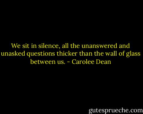 We sit in silence, all the unanswered and unasked questions thicker than the wall of glass between us. - Carolee Dean