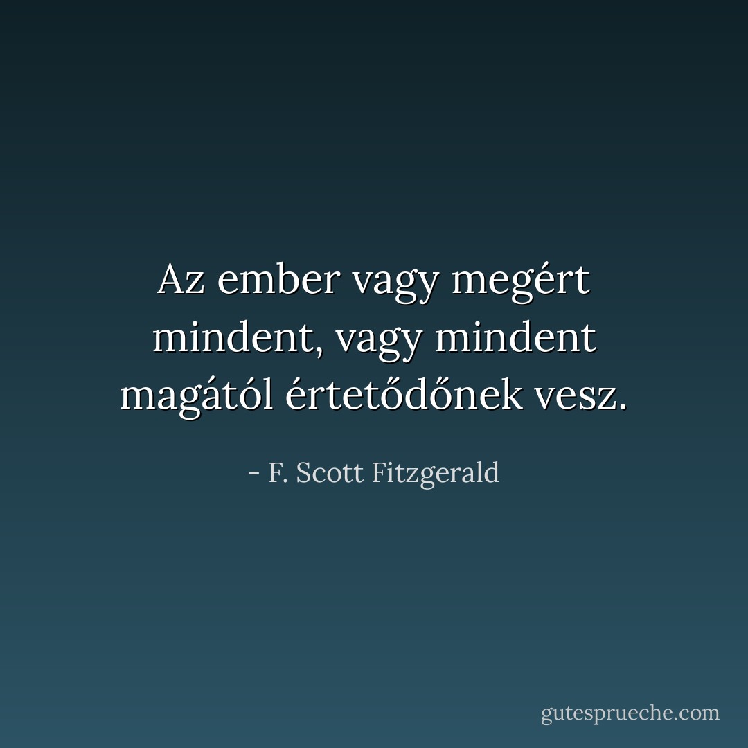 Az ember vagy megért mindent, vagy mindent magától értetődőnek vesz. - F. Scott Fitzgerald
