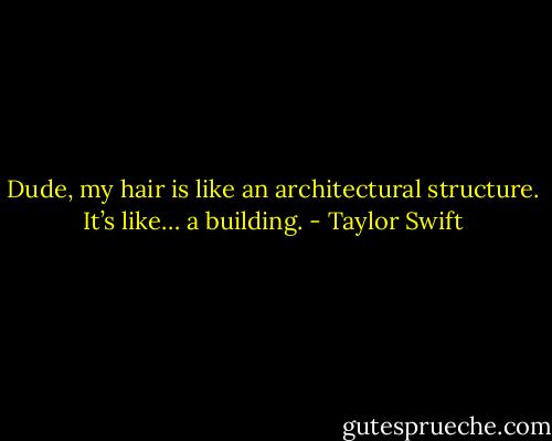Dude, my hair is like an architectural structure. It’s like… a building. - Taylor Swift