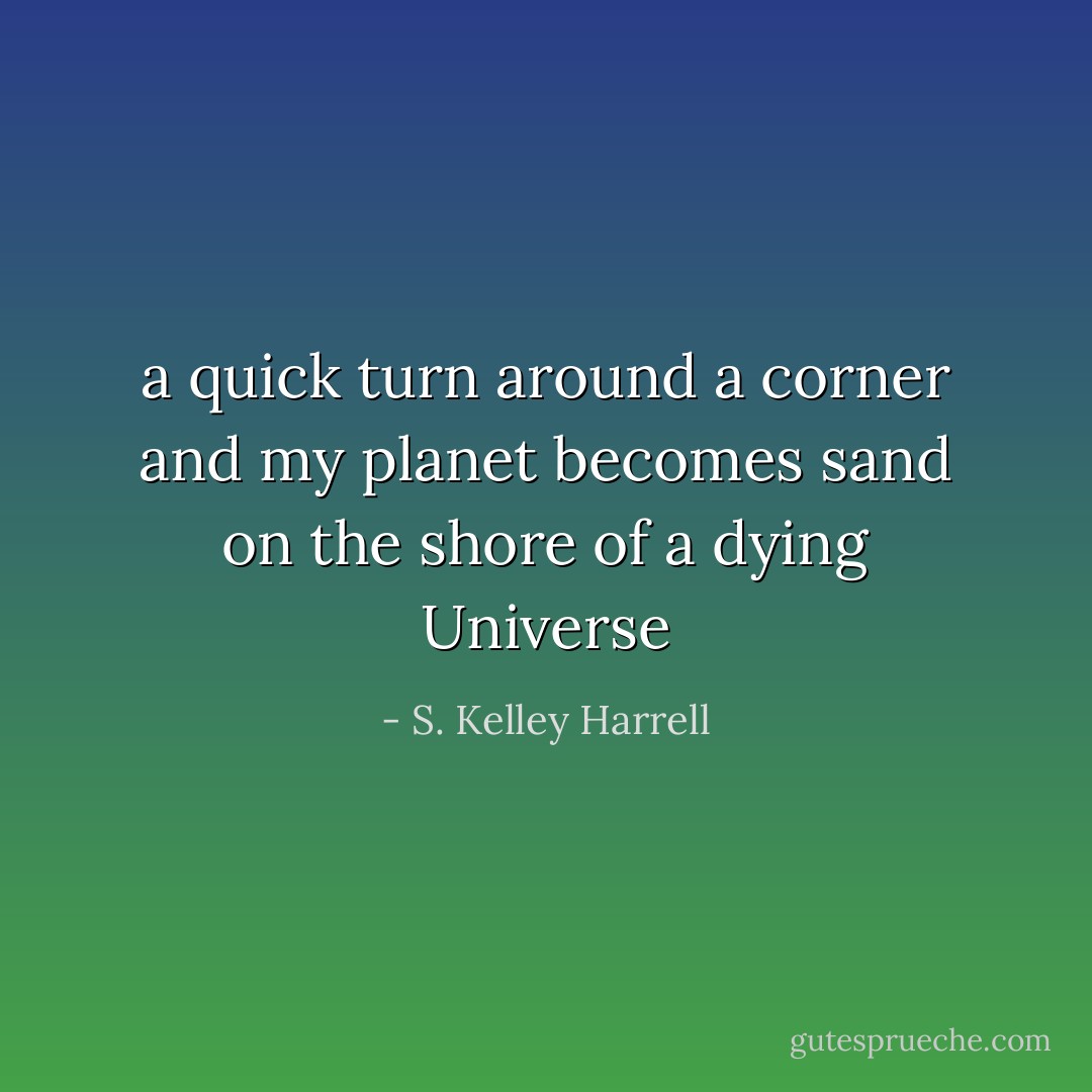 a quick turn around a corner<br />and my planet becomes sand<br />on the shore of a dying Universe - S. Kelley Harrell