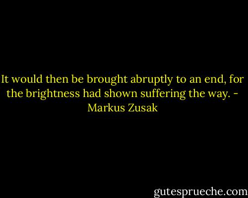 It would then be brought abruptly to an end, for the brightness had shown suffering the way. - Markus Zusak